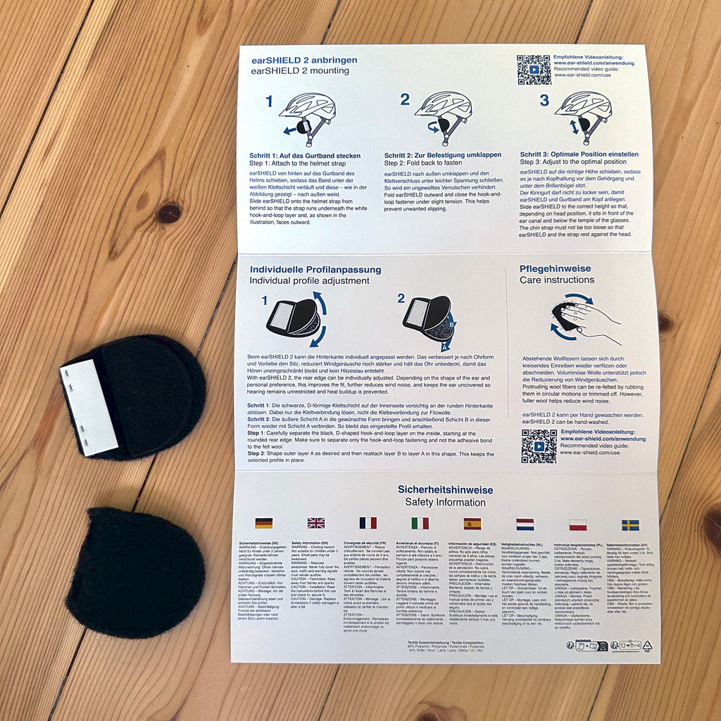 earSHIELD 2 Lieferumfang mit Montageanleitung und Sicherheitshinweisen