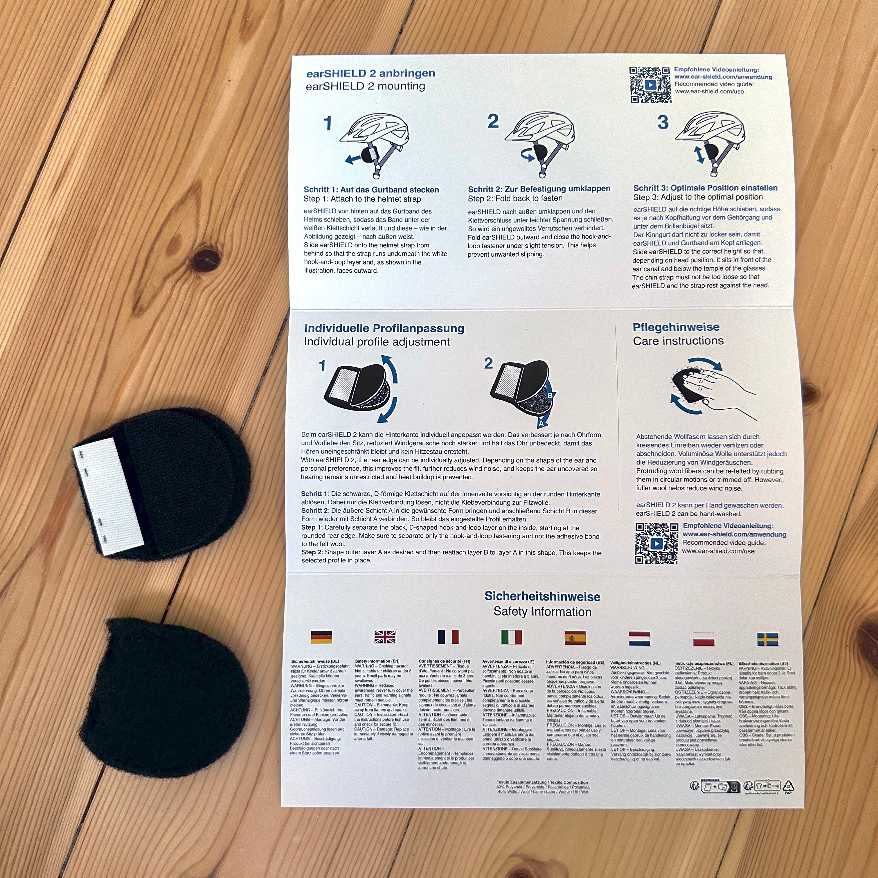 earSHIELD 2 Lieferumfang mit Montageanleitung und Sicherheitshinweisen