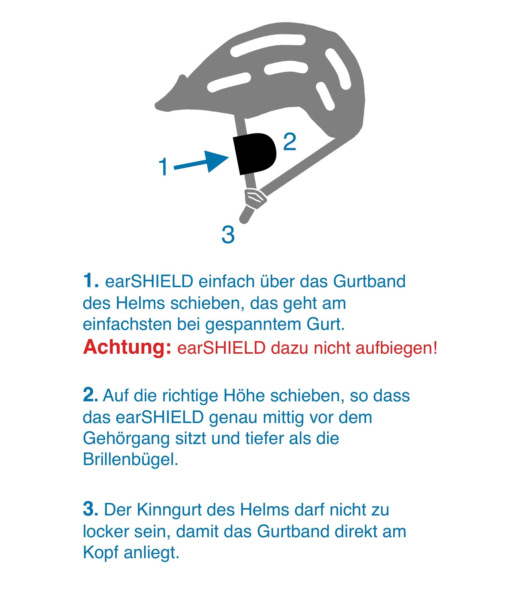 Kurze Anleitung zur Anbringung und Einstellung von earSHIELD am Fahrradhelm